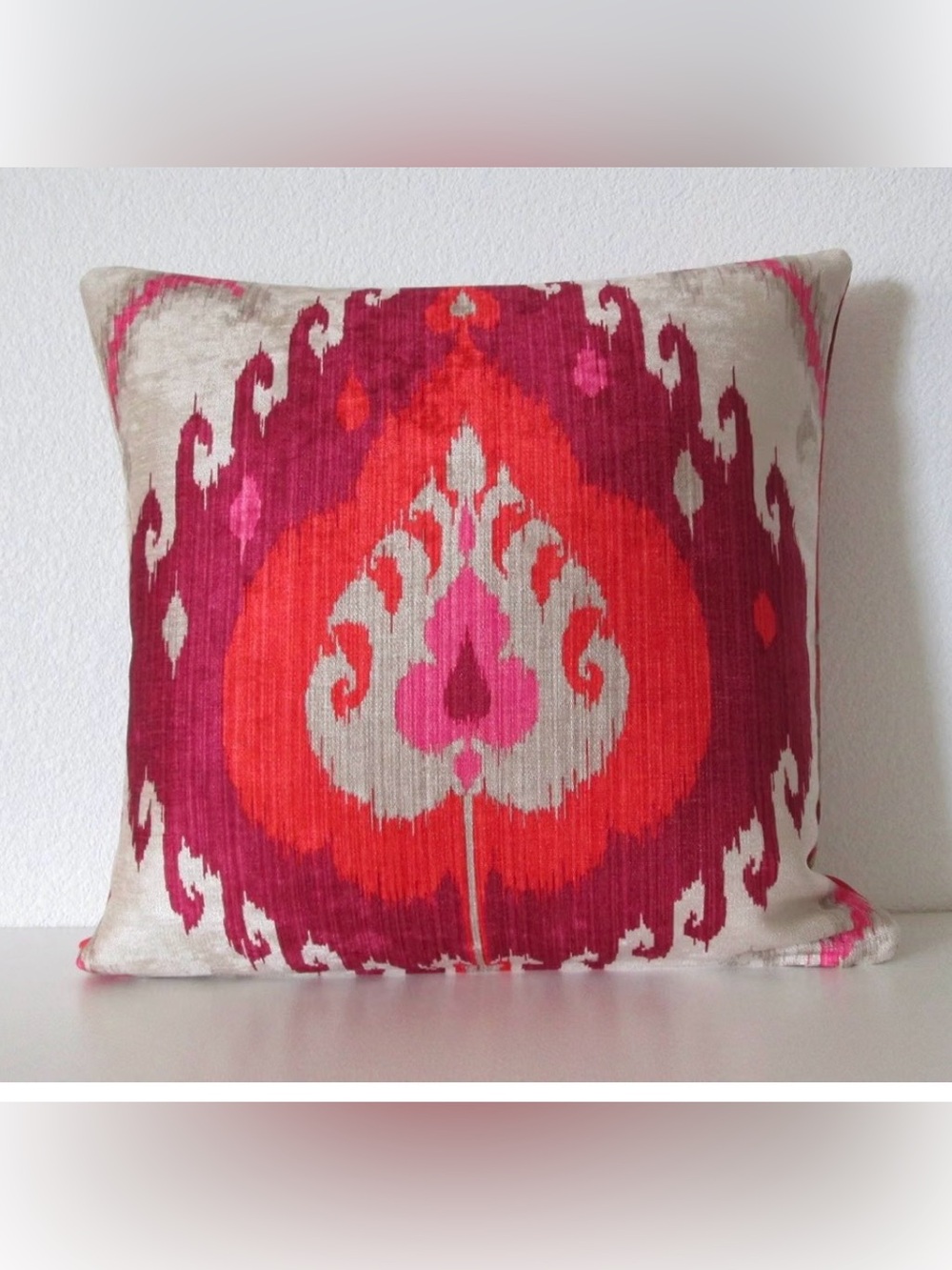 Velvet Ruby Colorful Red Fuchsia Ikat Set of Two 20 x 20 decor Pillow Covers